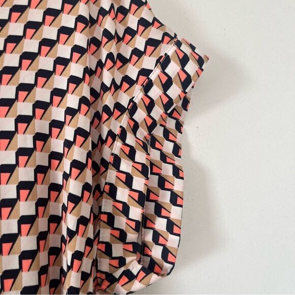M&S Collection Pink Navy Geometric Pattern Cuffed Short Sleeve Midi Dress - Picture 3 of 9